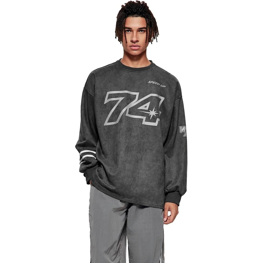 VAMTAC Men Y2K Graphic Crewneck Oversized Sweatshirt Sz XL Gray Streetwear 23-14